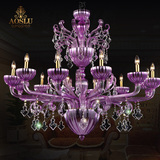 琪朗欧式水晶客厅吊灯 美式高档奢华紫色手工玻璃吊灯餐厅卧室灯