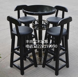 批发现货实木酒吧桌椅组合欧式铁艺碳化酒吧凳吧台椅高脚凳套件3