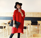 正品代购韩国孕妇装 冬装 超宽松加大码大红色高领毛衣连衣裙时尚