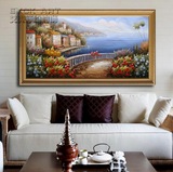 高档客厅横幅风水海景有框装饰挂画欧式古典风景纯手绘地中海油画