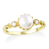 TSUTSUMI日本代购饰品复古皇冠天然淡水珍珠10K黄金戒指食指戒女