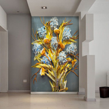 臻心家居 大型壁画 现代抽象油画植物壁纸 玄关走廊墙纸
