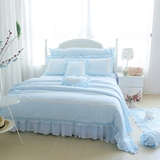 韩版纯蓝色蕾丝床裙 莫代尔绗缝夹棉床罩 高档奢华欧式公主四件套
