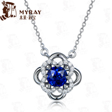 米莱珠宝0.55克拉皇家蓝宝石项链女款18K金钻石镶嵌彩色宝石定制