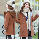 2015冬装中长款加厚女生韩版学院风高中大学生双排扣棉衣棉服外套