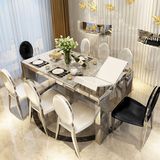 大理石餐桌椅组合 简约现代不锈钢饭桌 欧式小户型折叠可伸缩餐桌