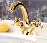 卫生间浴室柜台盆面盆全铜水龙头冷热欧式双把黄金色银色促销包邮