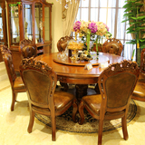 欧式实木雕刻圆餐桌/高档餐厅餐桌椅组合餐台 1.8米餐桌加旋转台