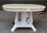 欧式餐桌 白色实木餐桌天然人造大理石餐桌椅组合 椭圆长方形餐桌