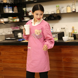韩版时尚可爱纯棉家居防水围裙厨房长袖男女士工作服成人反穿罩衣