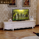 白色欧式电视柜 欧式实木雕花地柜 大理石面客厅组合 圆角电视柜