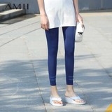 Amii2016春夏新品女式打底裤修身显瘦条纹弹力薄款外穿小脚铅笔裤