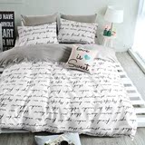 简约英文字母全棉四件套  灰色纯色床单床笠1.5米1.8双人床品套件