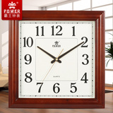 霸王钟表14英寸静音创意中式复古经典实木质挂钟客厅正方形挂钟