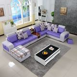 布艺沙发组合现代简约大小户型客厅家具沙发U字型带凳子绒布沙发