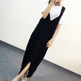 Yukigirl定制女装夏新品黑色冰丝针织宽松显瘦背带长裙韩版连衣裙