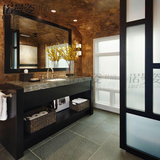 现代简约浴室柜美式橡木卫浴柜卫生间实木落地柜大理石洗脸台特价