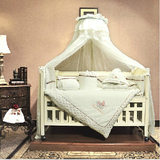 圣宝度伦正品婴儿床豪华加长变书桌多功能实木床宝宝床白色杏色