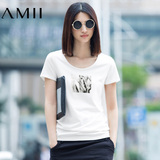 Amii艾米女装 2016夏装新款旗舰店白色短款印花大码短袖T恤女潮
