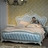欧式真皮大床1.8米双人头层真皮床实木雕花大户型卧室结婚床组合