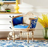 定制 现货欧式新古典老虎椅 美式做旧沙发椅 实木雕花布艺单人