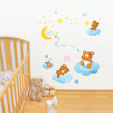 韩国墙贴纸 儿童房间卧室墙壁贴画卡通动物贴夜光贴 小熊星星月亮