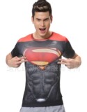 男士新款弹力紧身衣 休闲跑步健身衣 男装红黑超人侠运动短袖T恤