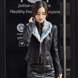韩国代购春冬新款女装大毛领短款加绒加厚pu皮衣女韩版修身小外套