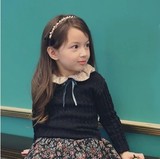 韩国版童装15秋冬新款女童毛衣加绒外套娃娃领儿童长袖套头针织衫