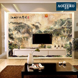 中式国画山水风景壁纸 客厅电视背景墙纸 无缝3d立体书房大型壁画