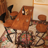 美式复古酒吧椅子 铁艺吧台椅家用餐椅前台高脚凳做旧实木吧台凳