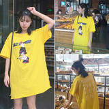 2016夏季韩版新款时尚百搭宽松休闲可爱印花中长款短袖T恤女装潮