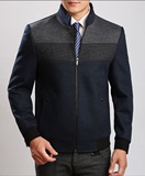 秋冬男士装新款加厚小立领拼接商务休闲羊毛呢子夹克衫中青年外套