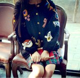 ulzzang韩版古着童趣毛衣学院风加厚手工刺绣羊毛针织开衫外套女