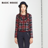 Basic House/百家好秋季新品韩版修身英伦格子百搭衬衫女HNBL522C