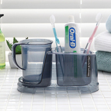 韩国进口牙刷架牙膏架 创意牙刷盒漱口杯套装 多功能漱口杯架