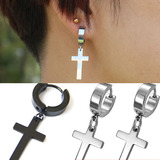 日韩十字架耳环 医用钛钢不锈钢吊坠耳扣 男女士耳钉耳圈 黑银色