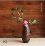 日式烧桐木花瓶实木花插花器木质花瓶摆件台面餐桌小花瓶茶道必备