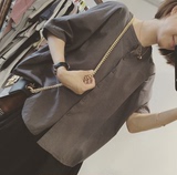 夏装新款韩版深灰色宽松纯色衬衣 五分袖学生衬衫气质淑女范女潮