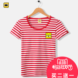 2016韩版情侣夏季卡通胸标印花条纹格子男女短袖T恤修身班服定制