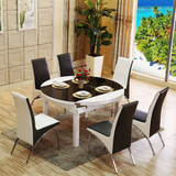 伸缩折叠餐桌椅组合6人实木户型钢化玻璃餐桌圆形电磁炉饭桌组装
