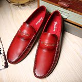 韩版秋季男士酒红色软皮套脚透气软面皮鞋子驾车鞋休闲豆豆鞋单鞋