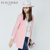 太平鸟淑女装2016春季气质V领时尚外套优雅七分袖粉红色中长款ol