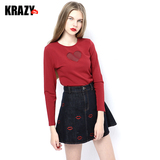 Krazy 小心机打底衫 木代尔 透视心形设计修身长袖T恤女7891