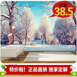 冬天雪景客厅壁画墙纸现代田园自然风景大型3d立体壁纸卧室背景墙