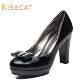 KISSCAT接吻猫 厚底防水台高跟单鞋蝴蝶结粗跟女鞋D44503-04