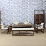 胡桃木色茶桌椅组合新中式禅意家具纯实木茶桌书架罗汉床厂家直销
