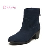 Daphne/达芙妮2015冬新款 时尚中粗跟后拉链短靴子女鞋1015605041