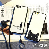 原创潮牌黑白猫咪苹果iPhone6s/6plus包邮挂绳6s全包软壳保护套