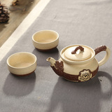 粗陶紫砂茶具快客杯旅行便携式复古一壶二杯汉陶越窑茶壶大茶杯